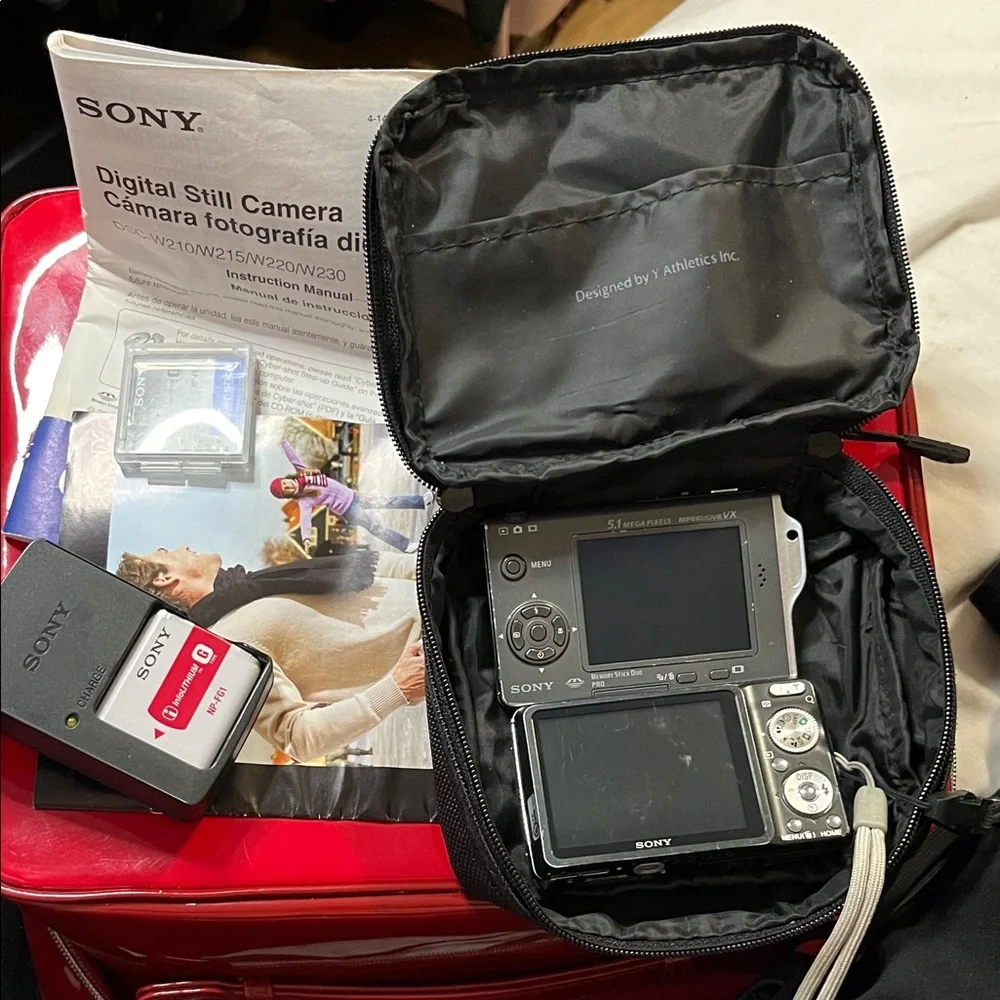 Sony Black and Silver Compact Digital Camera with Case and Accessories